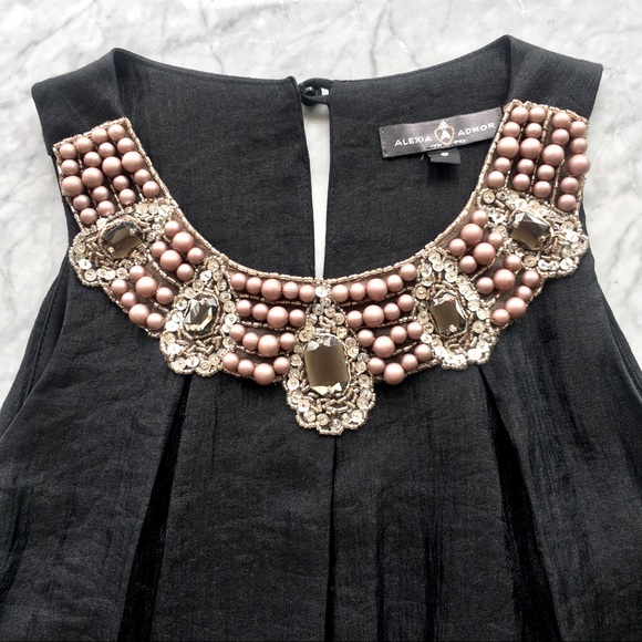 Alexia Admor Jewel Black Satin Trapeze Dress - Picture 3 of 10